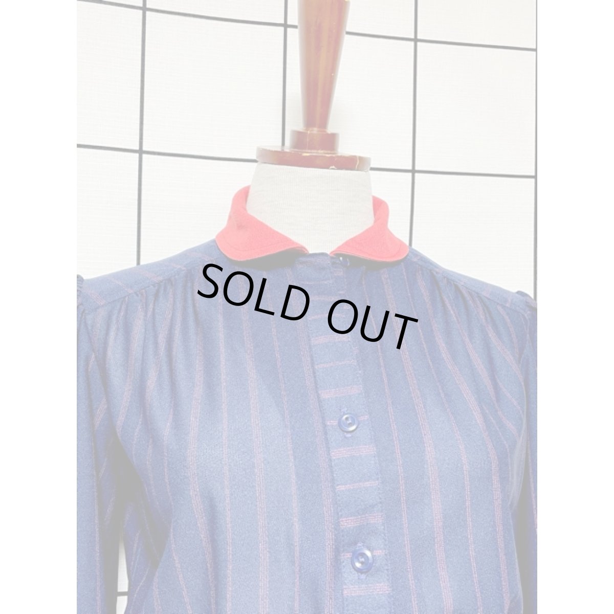 画像5: ストライプ ネイビー ウエストゴム レトロ アメリカ古着 ヴィンテージワンピース (5)