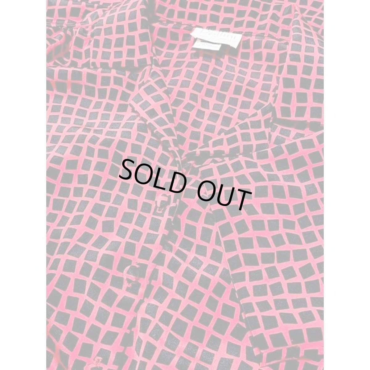 画像9: スクエア柄 レッド ベルト付 ウエストゴム レトロ アメリカ古着 ヴィンテージワンピース (9)