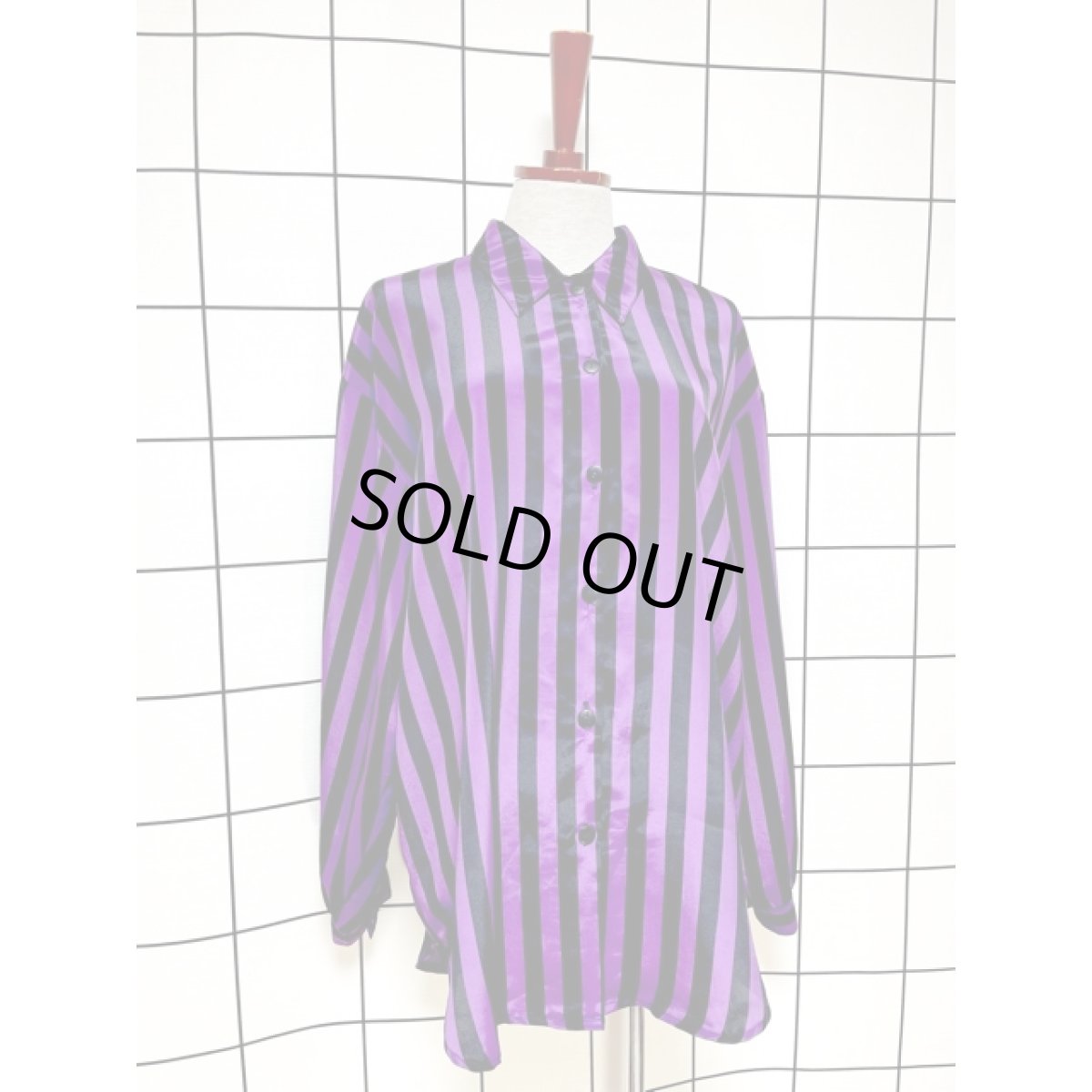 画像3: ストライプ 大きめ オーバーサイズコーデにも ブラック パープル レトロ アメリカ古着 長袖 シャツ ヴィンテージブラウス (3)