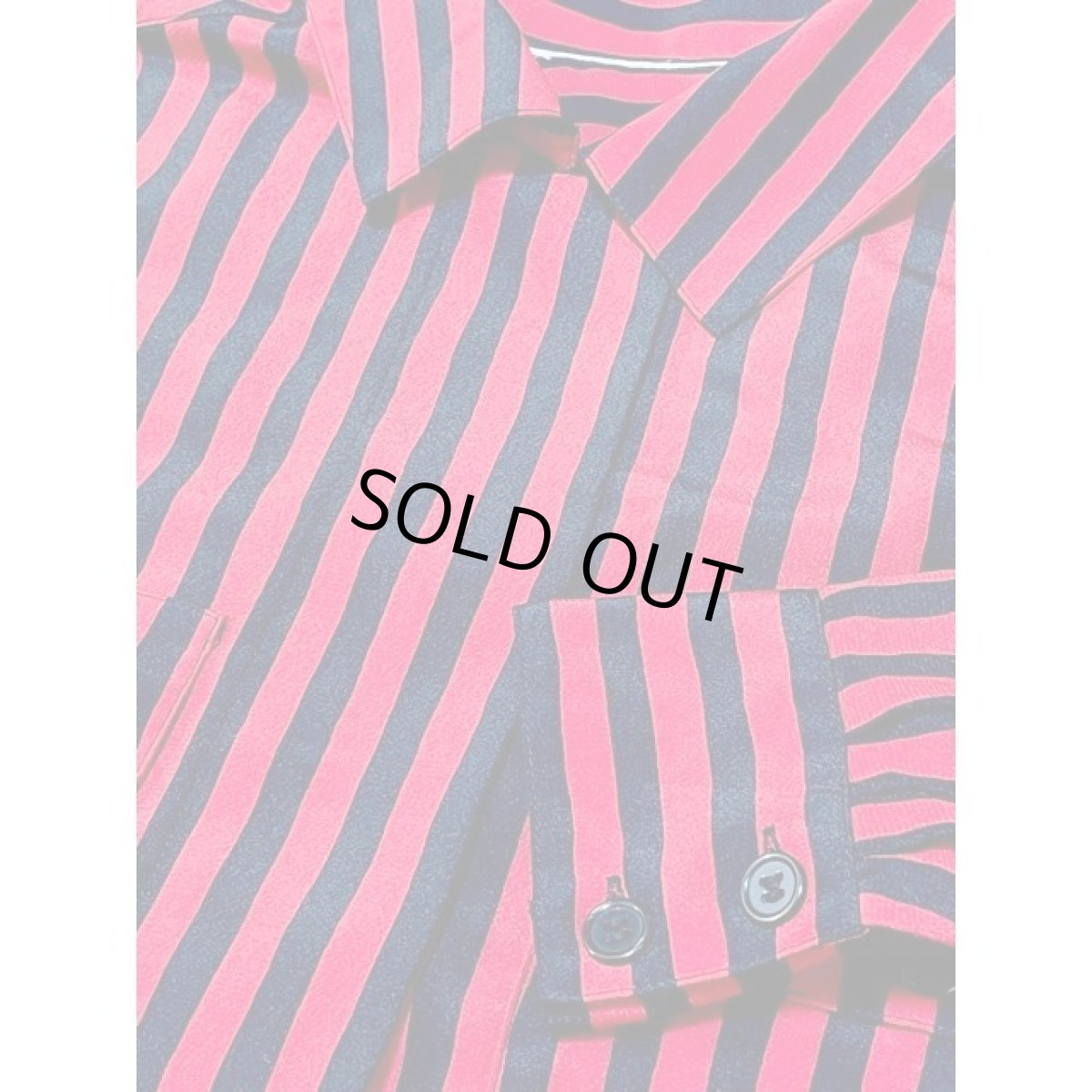 画像8: ストライプ柄 ブラック レッド レトロ アメリカ古着 長袖 シャツ ヴィンテージブラウス (8)