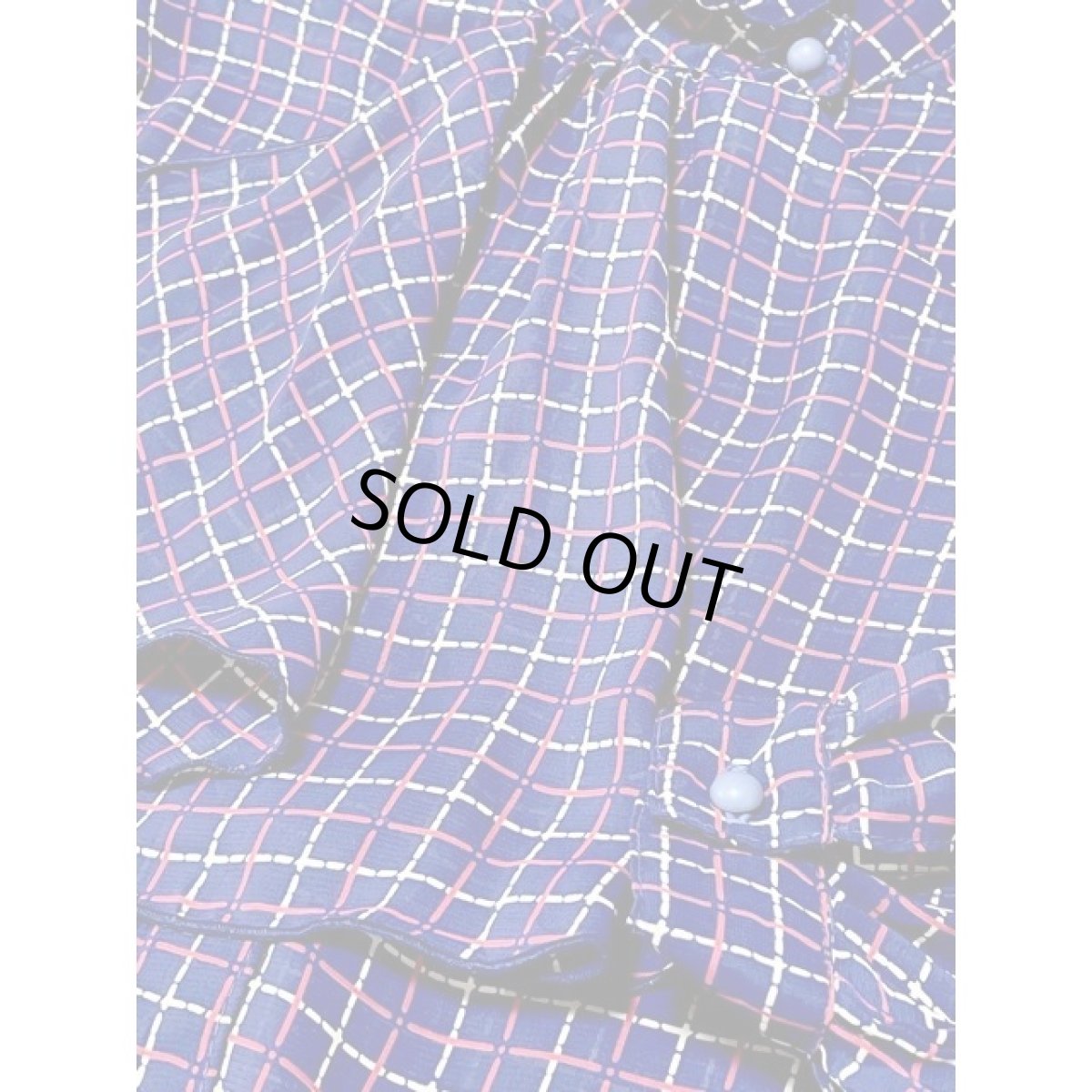 画像9: フロントフリル チェック スタンドカラー アメリカ古着 レトロ シャツ ヴィンテージブラウス (9)