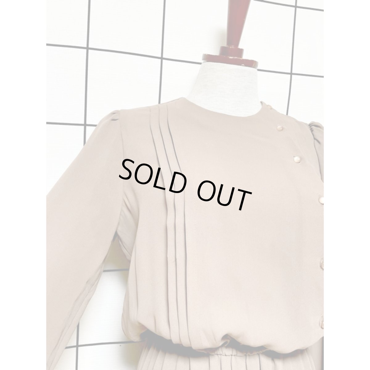 画像6: プリーツ切り替え タック 無地 ウエストゴム レトロ アメリカ古着 ヴィンテージワンピース (6)