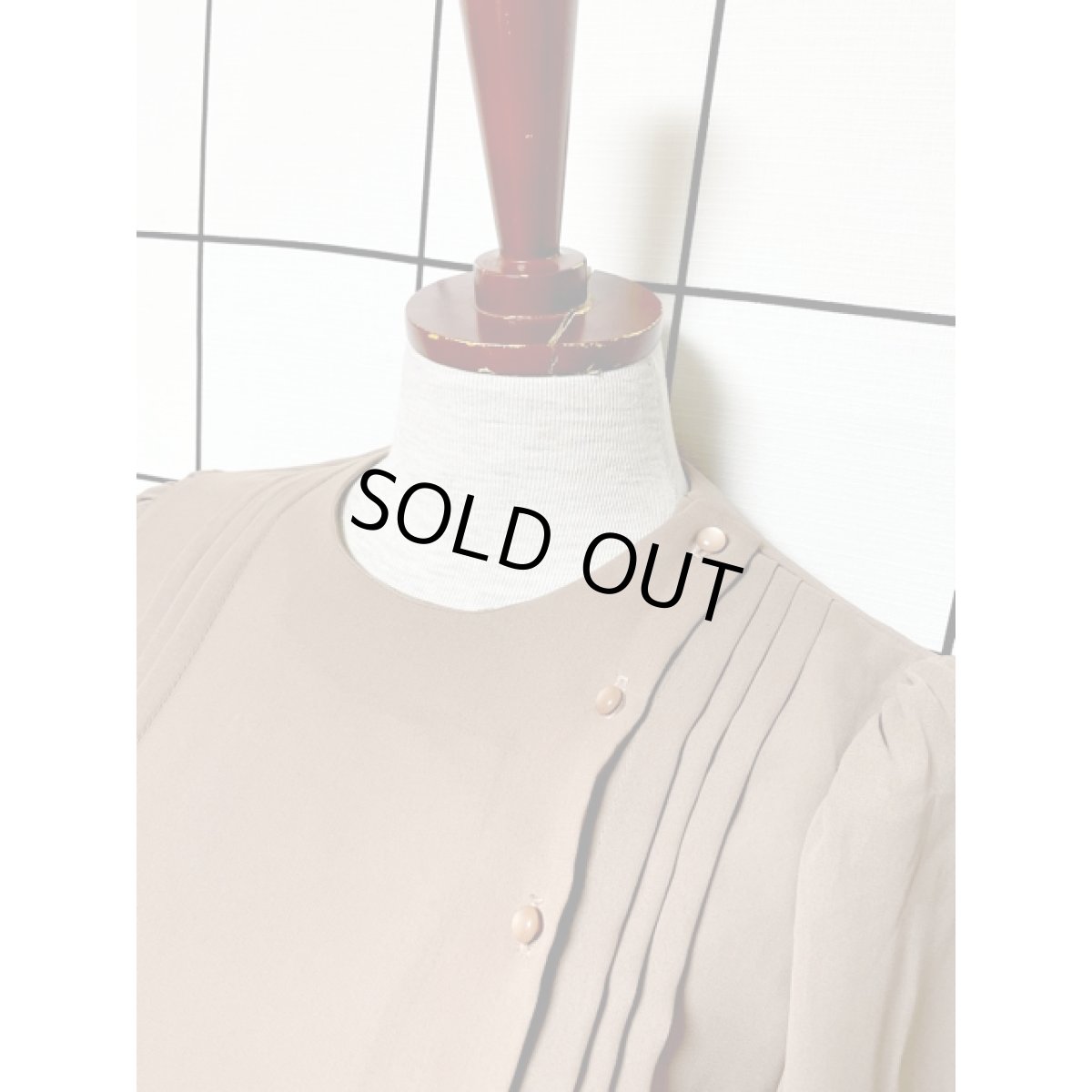 画像4: プリーツ切り替え タック 無地 ウエストゴム レトロ アメリカ古着 ヴィンテージワンピース (4)