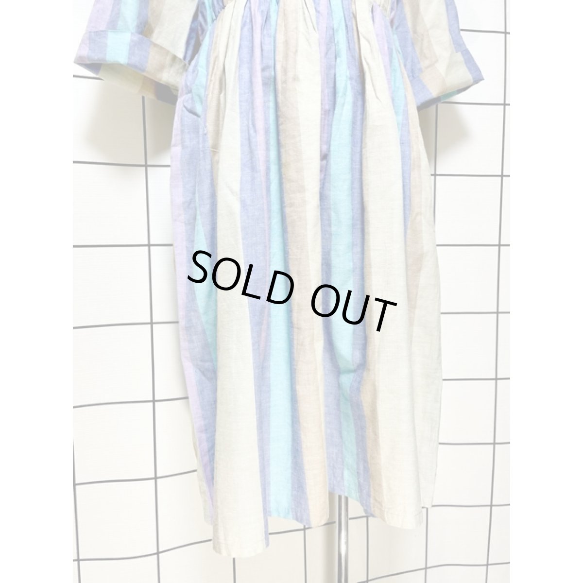 画像9: フランス製 ストライプ ウエストゴム レトロ ヨーロッパ古着 ヴィンテージワンピース  (9)