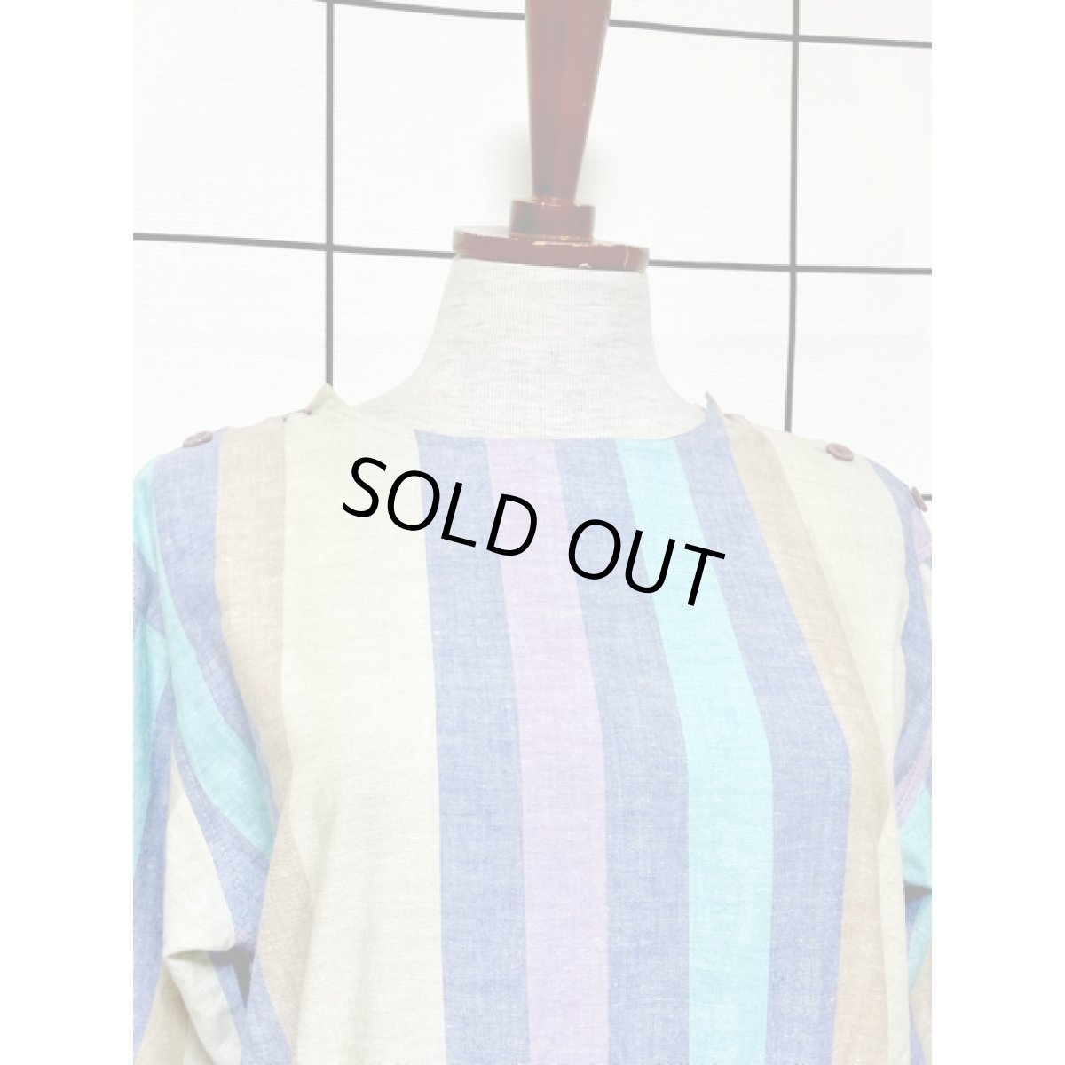 画像6: フランス製 ストライプ ウエストゴム レトロ ヨーロッパ古着 ヴィンテージワンピース  (6)