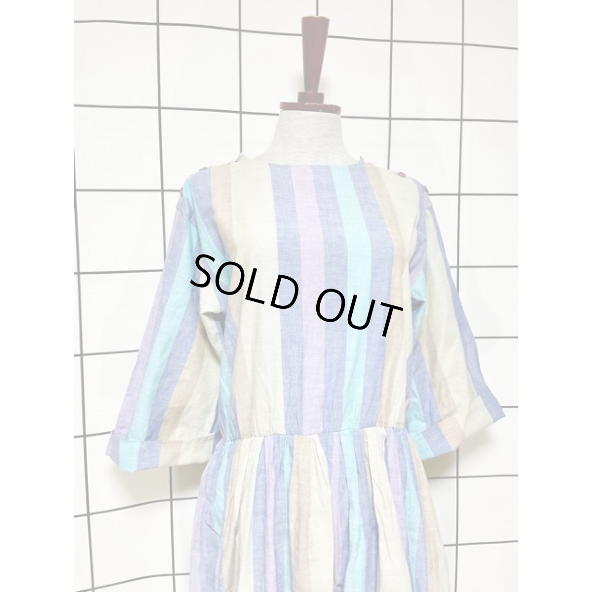 画像3: フランス製 ストライプ ウエストゴム レトロ ヨーロッパ古着 ヴィンテージワンピース  (3)