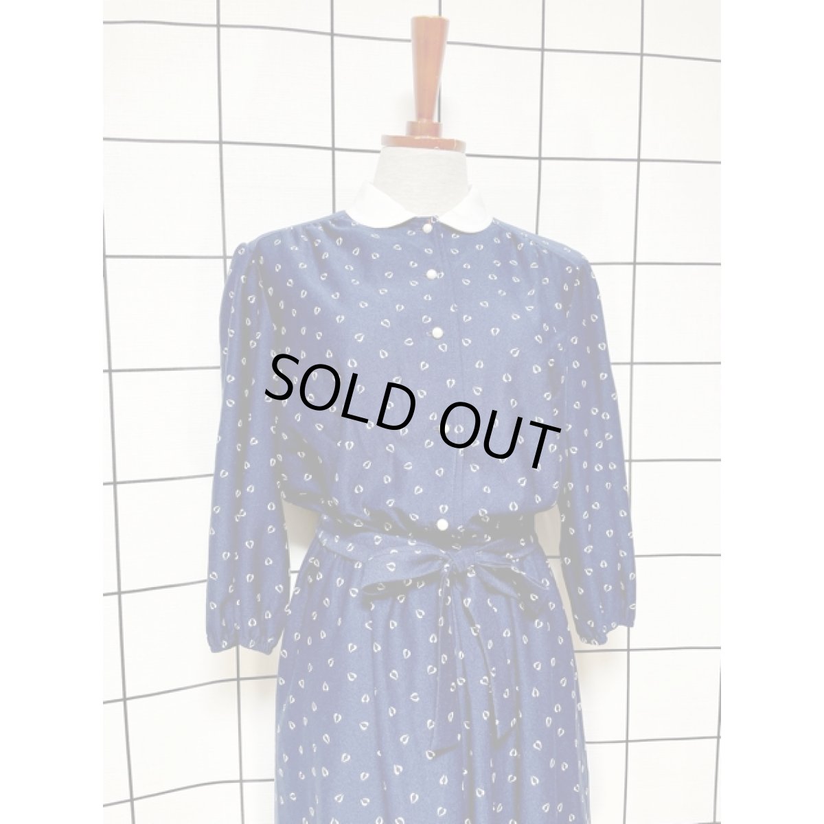 画像3: バイカラー ウエストリボン ネイビー ホワイト ウエストゴム レトロ アメリカ古着 ヴィンテージワンピース (3)