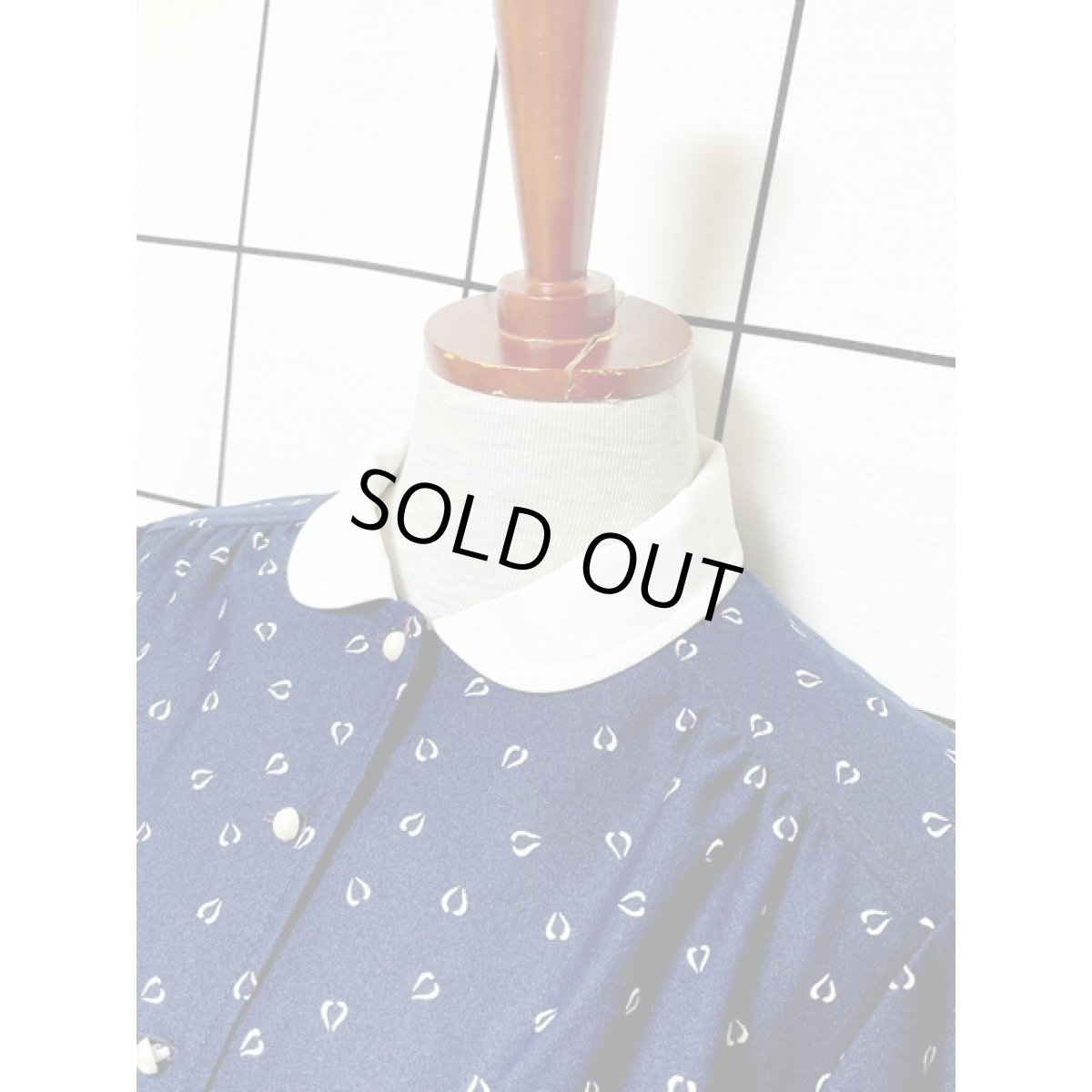 画像4: バイカラー ウエストリボン ネイビー ホワイト ウエストゴム レトロ アメリカ古着 ヴィンテージワンピース (4)