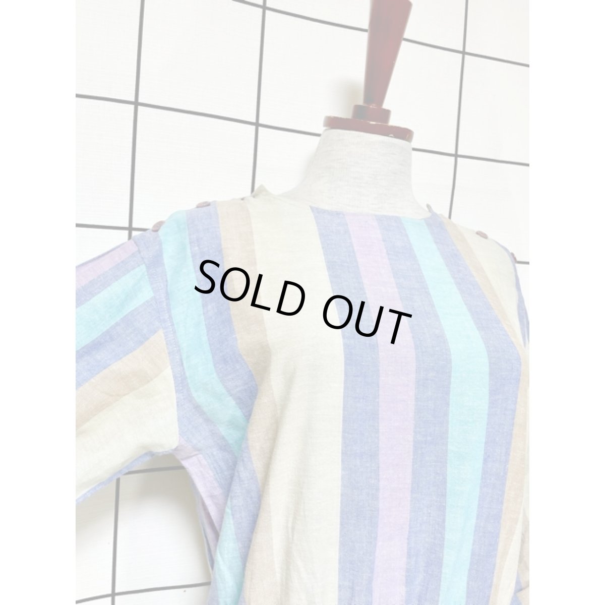 画像7: フランス製 ストライプ ウエストゴム レトロ ヨーロッパ古着 ヴィンテージワンピース  (7)