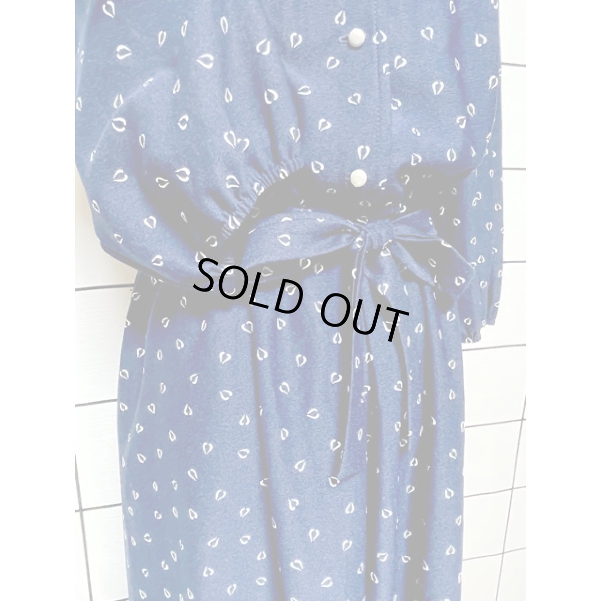 画像7: バイカラー ウエストリボン ネイビー ホワイト ウエストゴム レトロ アメリカ古着 ヴィンテージワンピース (7)