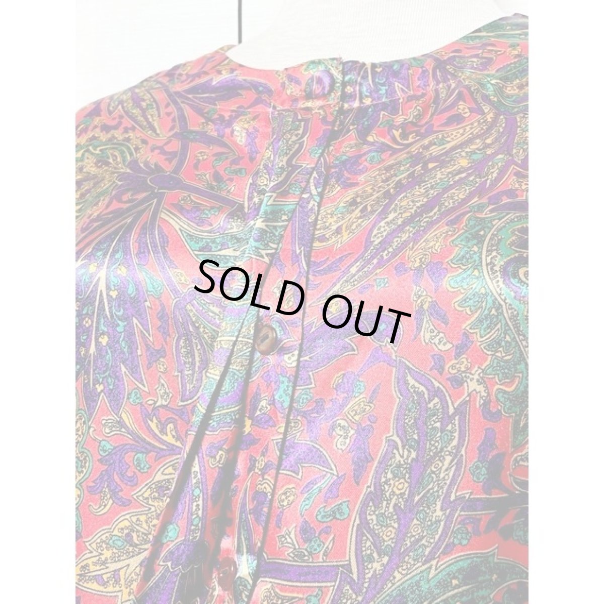 画像9: レトロサイケ ノーカラー アメリカ古着 長袖 シャツ ヴィンテージブラウス (9)