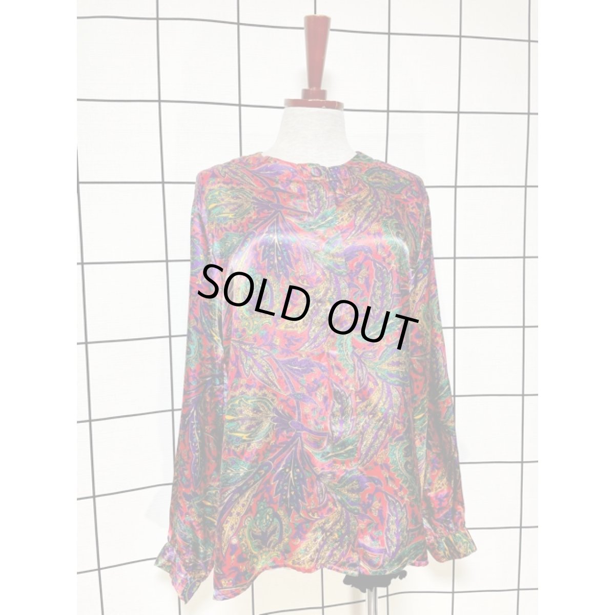 画像3: レトロサイケ ノーカラー アメリカ古着 長袖 シャツ ヴィンテージブラウス (3)