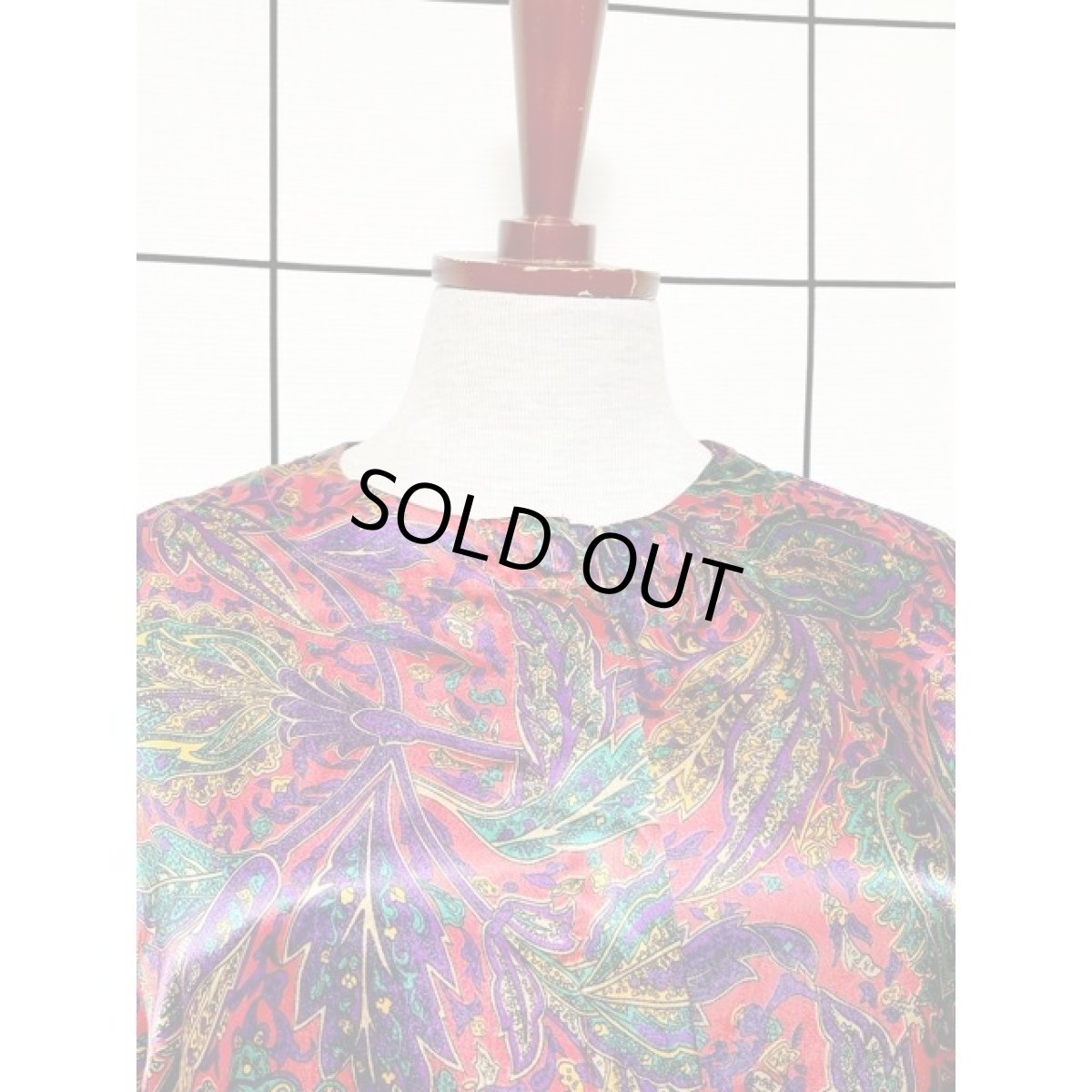 画像5: レトロサイケ ノーカラー アメリカ古着 長袖 シャツ ヴィンテージブラウス (5)