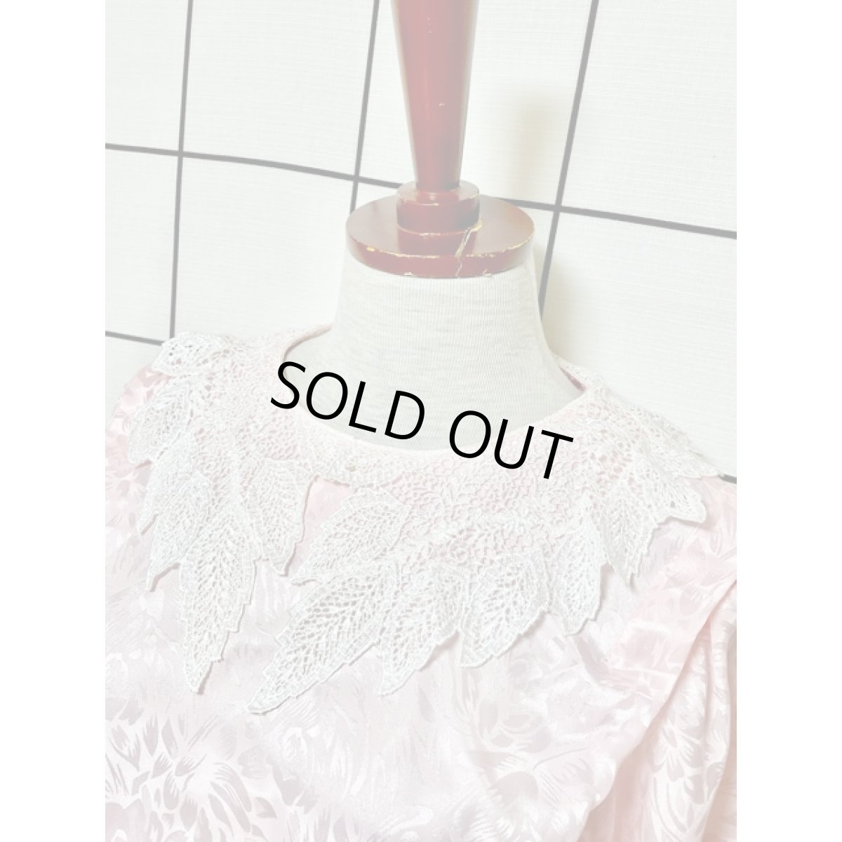 画像4: パーティー衣装にもおすすめ レース襟 花柄 プリーツ切り替え UNIONMADE ウエストゴム レトロ アメリカ古着 ヴィンテージドレス (4)