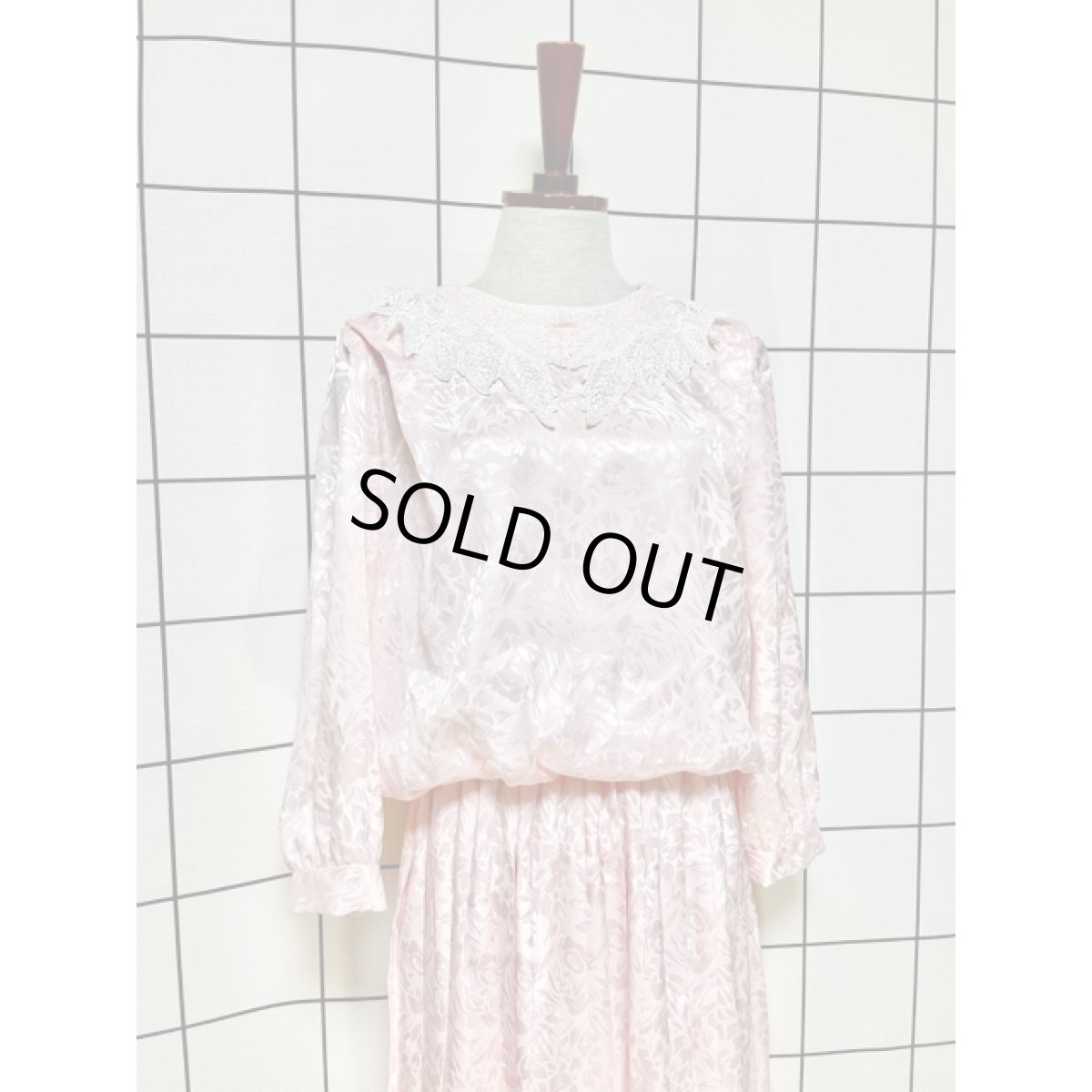 画像3: パーティー衣装にもおすすめ レース襟 花柄 プリーツ切り替え UNIONMADE ウエストゴム レトロ アメリカ古着 ヴィンテージドレス (3)