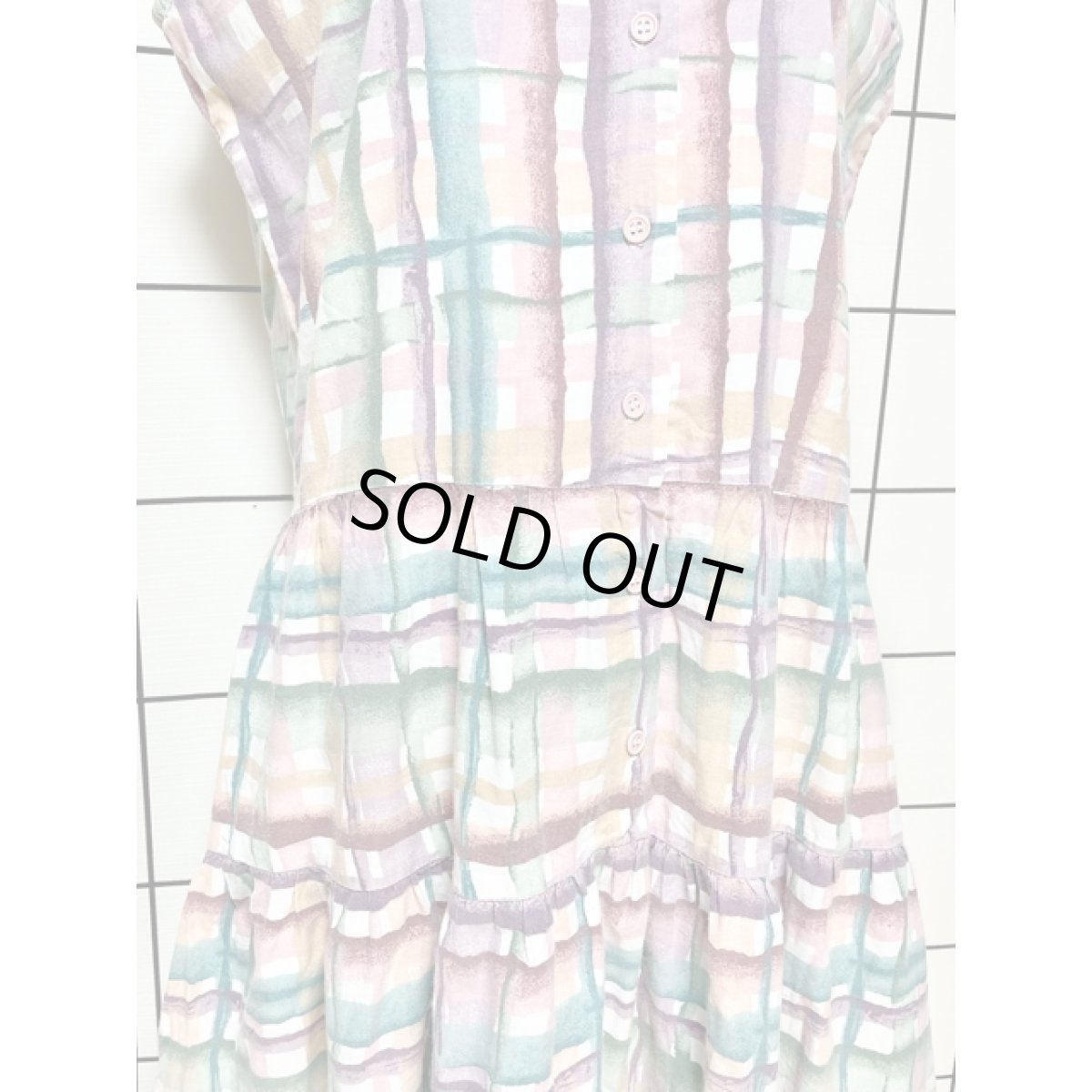 画像7: チェック柄 肩リボン レトロ アメリカ古着 ノースリーブ ヴィンテージワンピース (7)