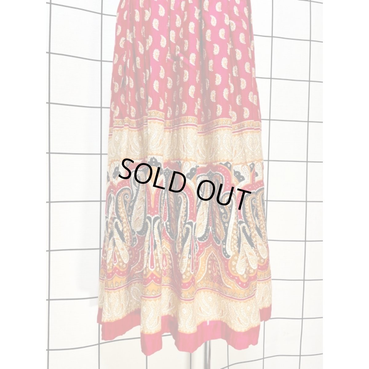 画像4: ペイズリー エスニック調 ウエストゴム レトロ Mexico 古着 ヴィンテージロングスカート (4)