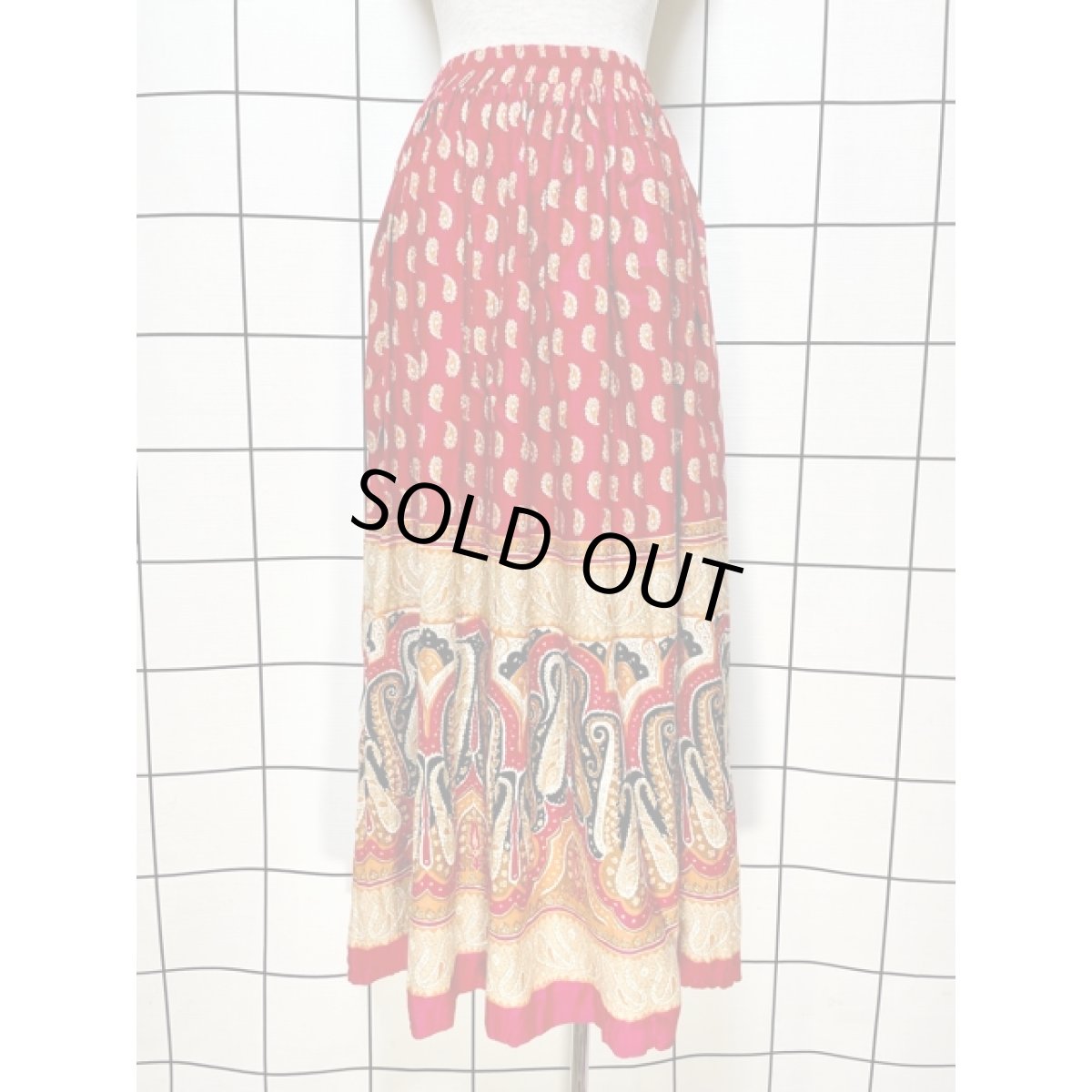 画像2: ペイズリー エスニック調 ウエストゴム レトロ Mexico 古着 ヴィンテージロングスカート (2)