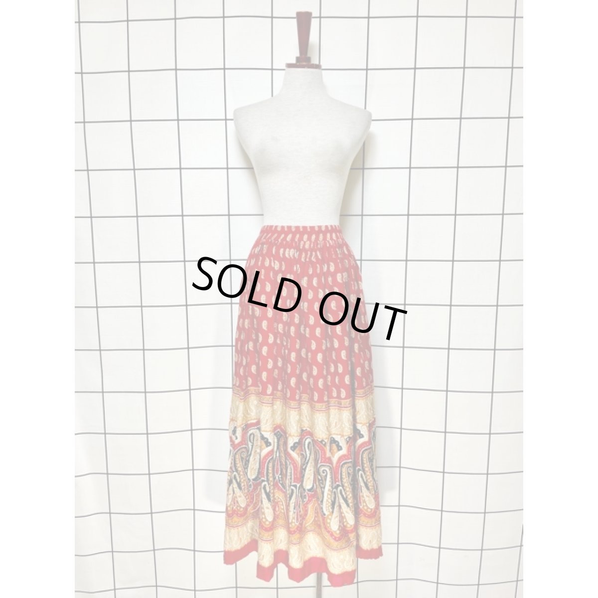 画像5: ペイズリー エスニック調 ウエストゴム レトロ Mexico 古着 ヴィンテージロングスカート (5)