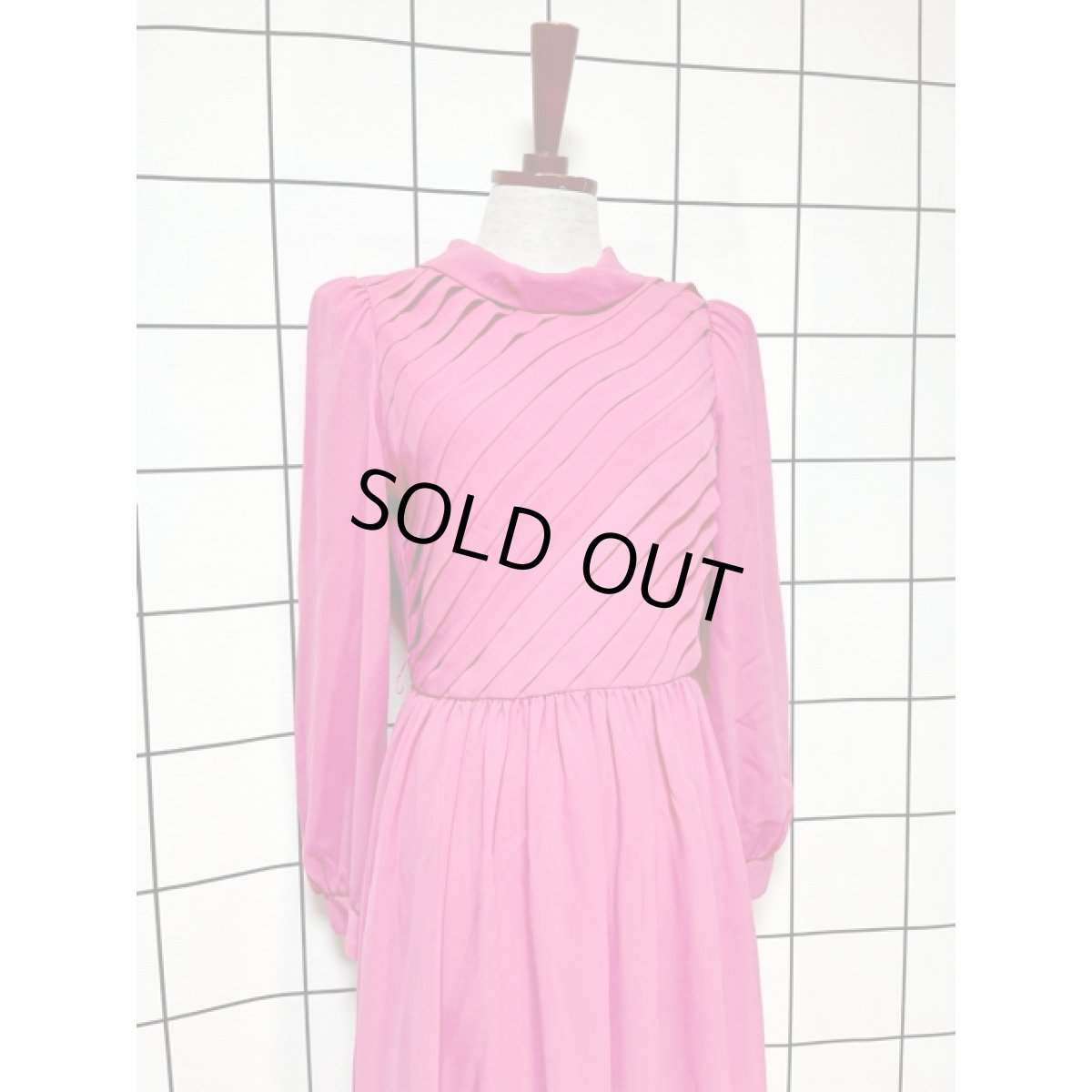 画像3: フロント斜めタックデザイン ピンク レトロ アメリカ古着 ヴィンテージドレス (3)