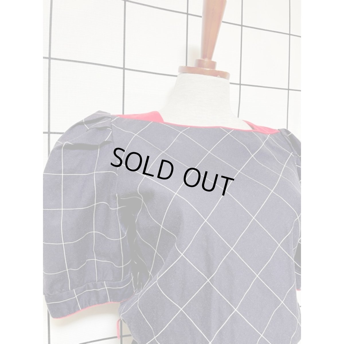 画像6: チェック柄 ネイビー レッド ウエストゴム レトロ アメリカ古着 ヴィンテージワンピース (6)