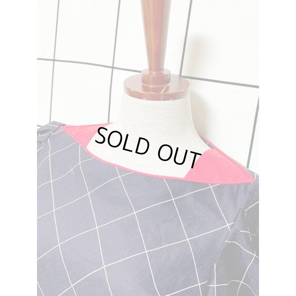 画像4: チェック柄 ネイビー レッド ウエストゴム レトロ アメリカ古着 ヴィンテージワンピース (4)