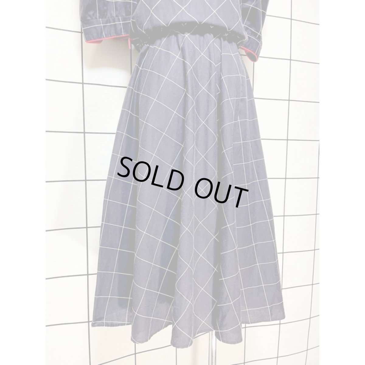 画像8: チェック柄 ネイビー レッド ウエストゴム レトロ アメリカ古着 ヴィンテージワンピース (8)