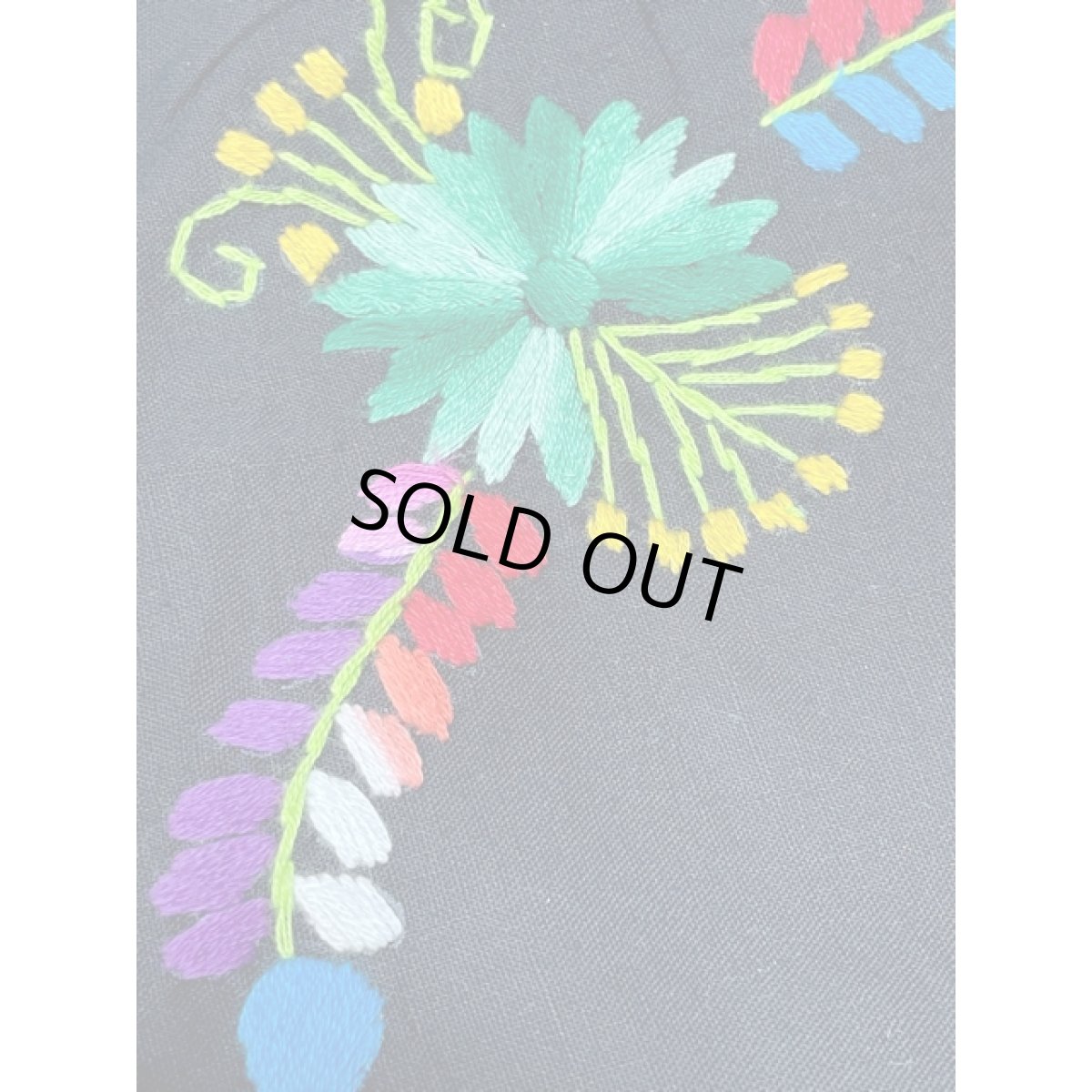 画像16: メキシカン刺繍 鳥刺繍 ブラック 黒 フォークロア 半袖 レトロ Mexico 古着 ヴィンテージメキシカンドレス (16)