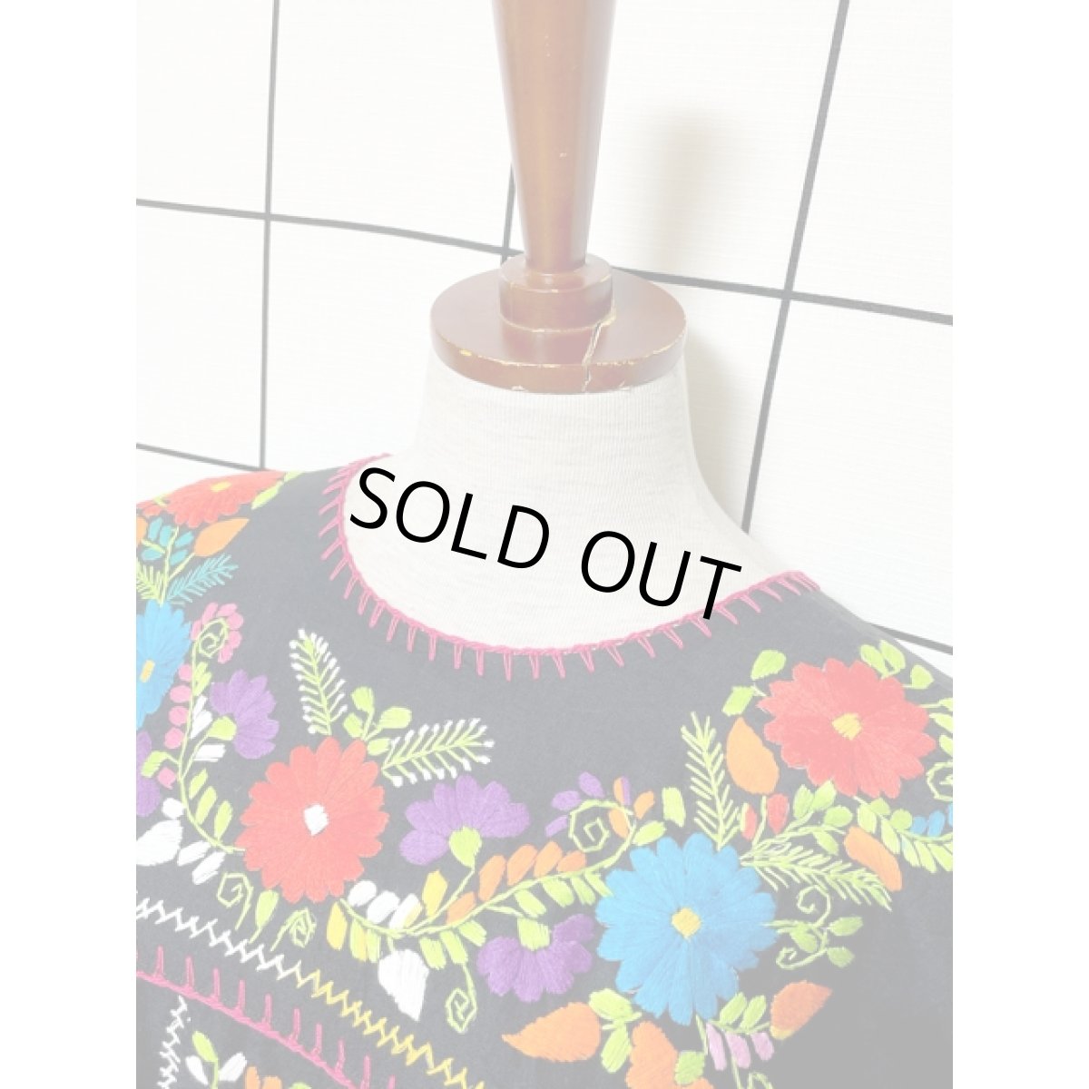 画像5: メキシカン刺繍 鳥刺繍 ブラック 黒 フォークロア 半袖 レトロ Mexico 古着 ヴィンテージメキシカンドレス (5)