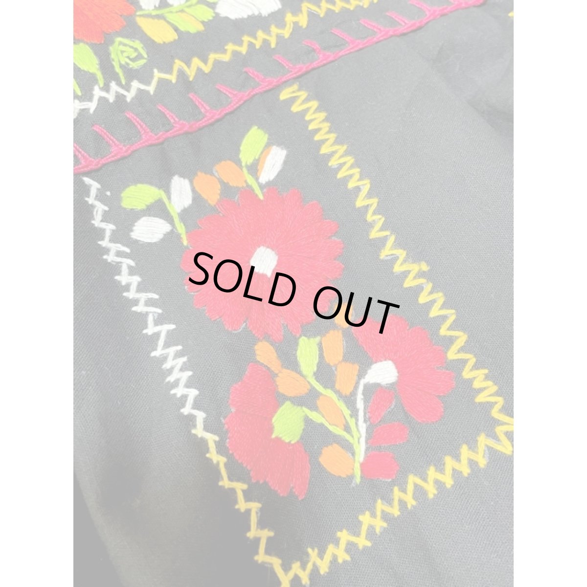画像13: メキシカン刺繍 鳥刺繍 ブラック 黒 フォークロア 半袖 レトロ Mexico 古着 ヴィンテージメキシカンドレス (13)