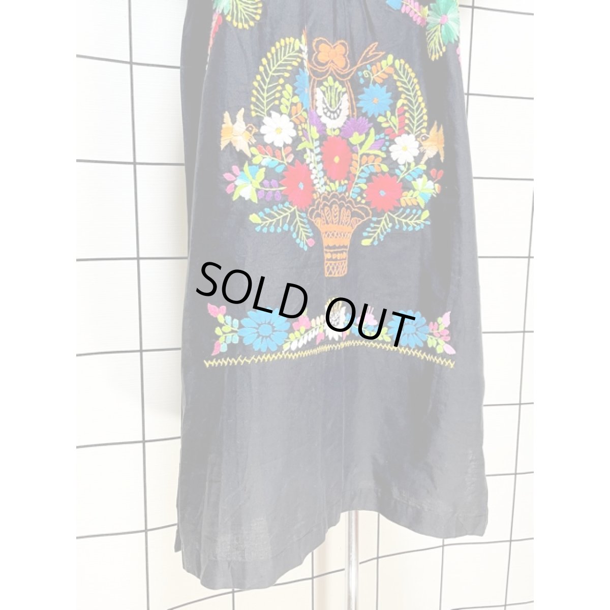 画像9: メキシカン刺繍 鳥刺繍 ブラック 黒 フォークロア 半袖 レトロ Mexico 古着 ヴィンテージメキシカンドレス (9)