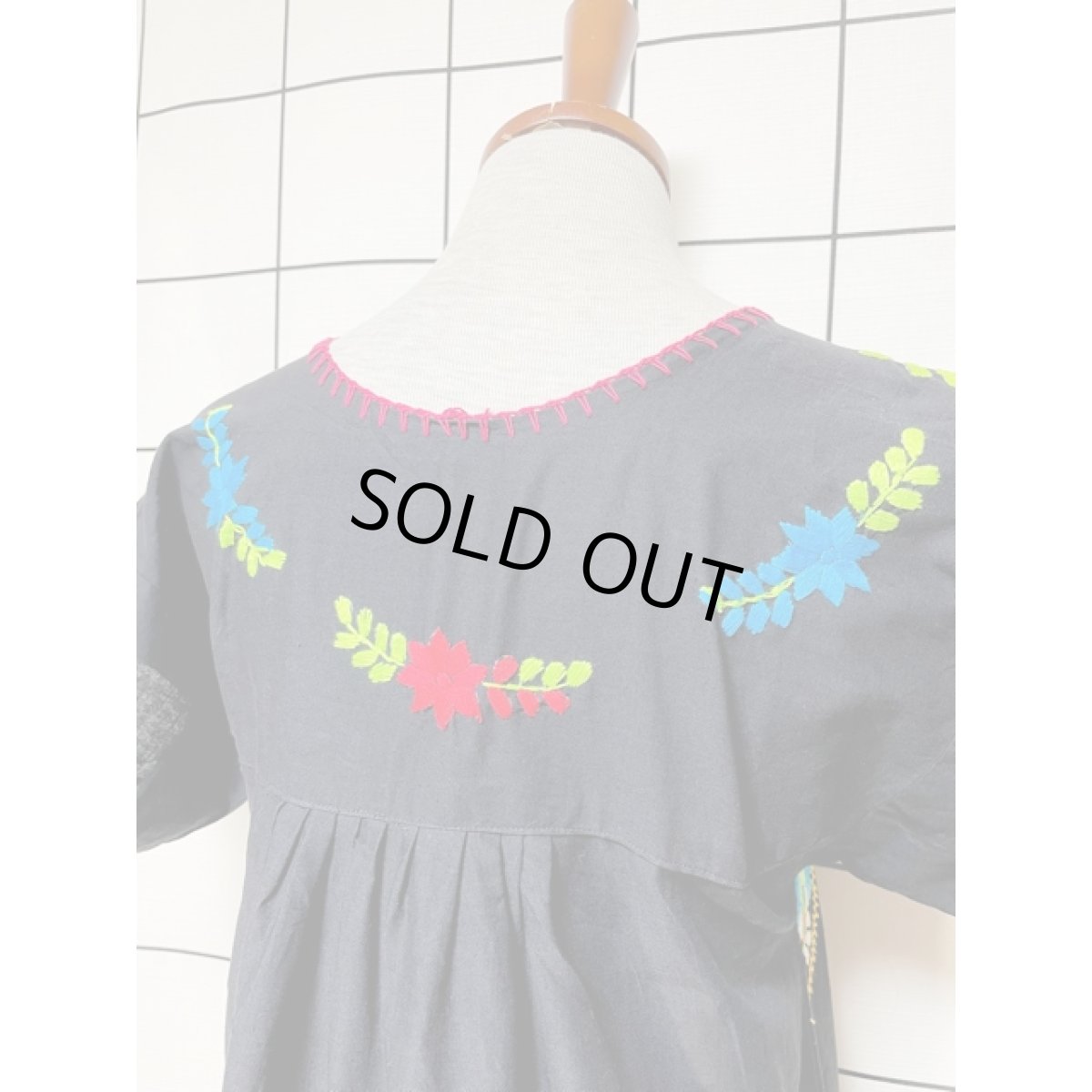 画像3: メキシカン刺繍 鳥刺繍 ブラック 黒 フォークロア 半袖 レトロ Mexico 古着 ヴィンテージメキシカンドレス (3)