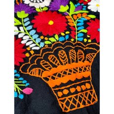 画像15: メキシカン刺繍 鳥刺繍 ブラック 黒 フォークロア 半袖 レトロ Mexico 古着 ヴィンテージメキシカンドレス (15)