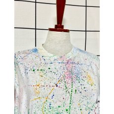 画像5: アート柄 ホワイト ウエストゴム レトロ 古着 半袖 シャツ ヴィンテージロングTシャツ (5)