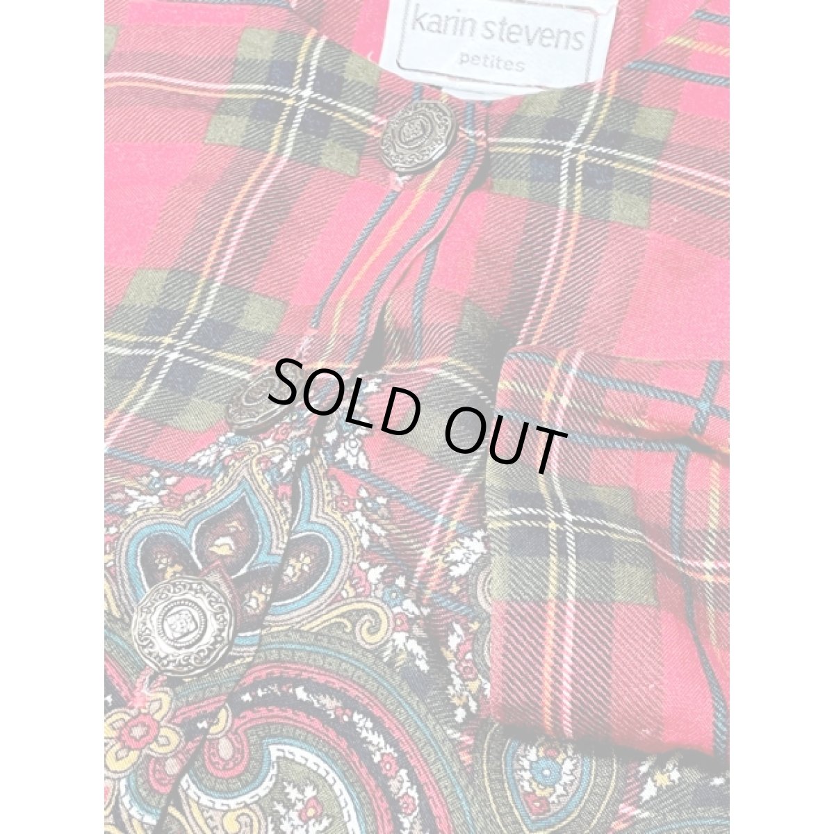 画像9: ショート丈 チェック オリエンタル レッド アメリカ古着 シャツ ヴィンテージブラウス (9)