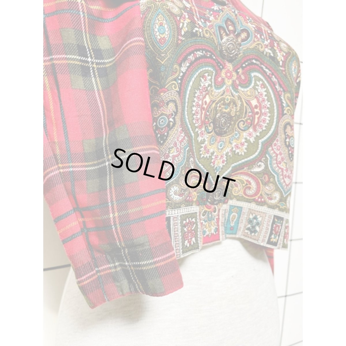 画像8: ショート丈 チェック オリエンタル レッド アメリカ古着 シャツ ヴィンテージブラウス (8)