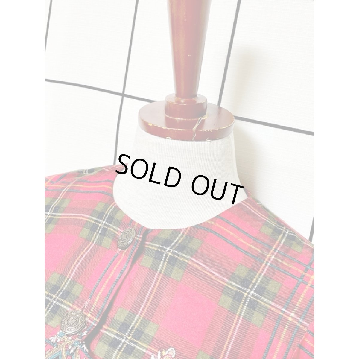 画像5: ショート丈 チェック オリエンタル レッド アメリカ古着 シャツ ヴィンテージブラウス (5)