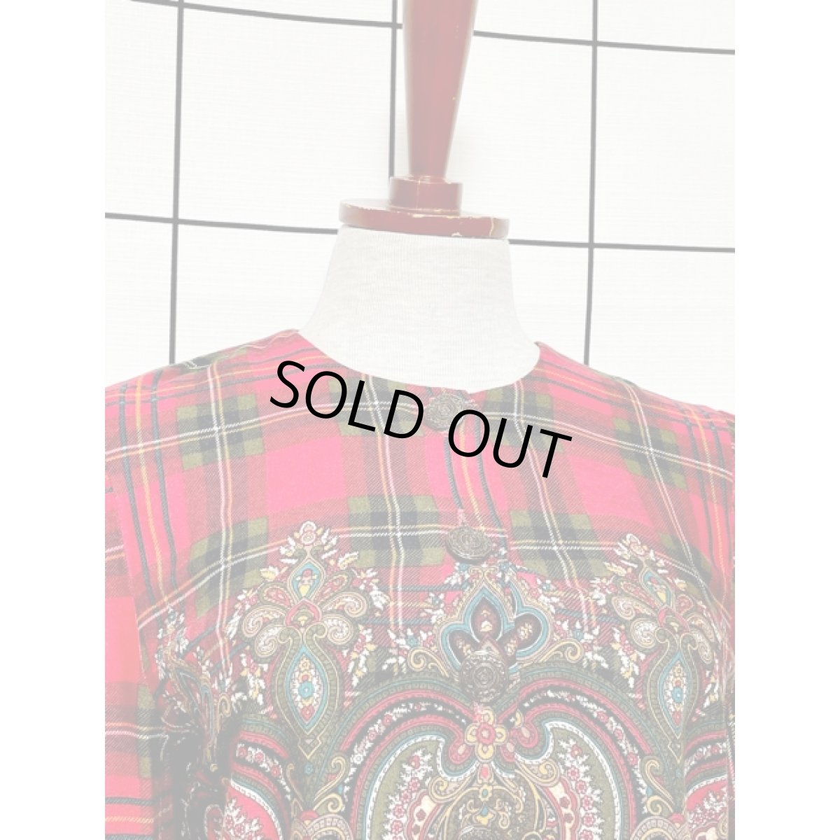 画像6: ショート丈 チェック オリエンタル レッド アメリカ古着 シャツ ヴィンテージブラウス (6)