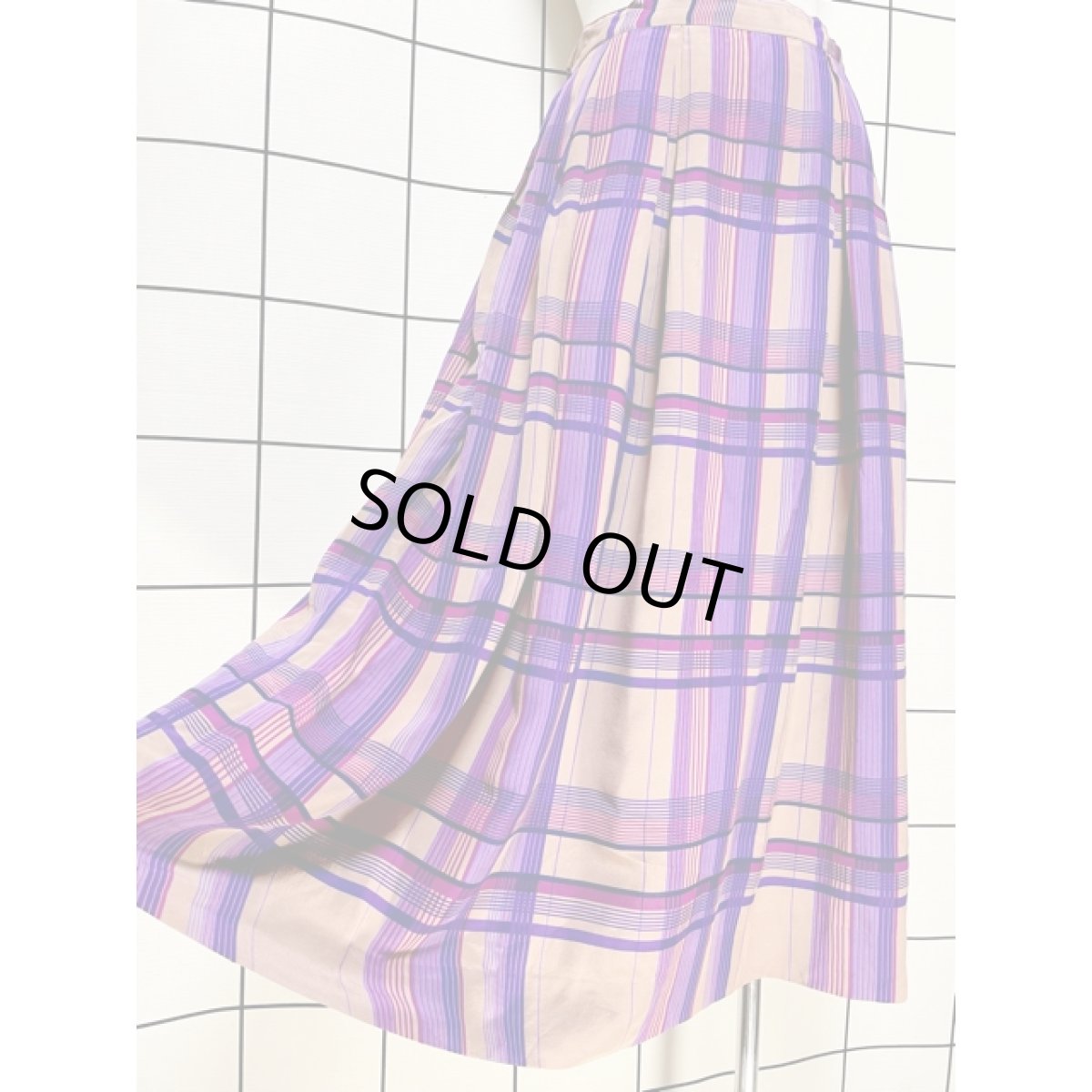 画像4: チェック パープル レトロ アメリカ古着 スカート (4)