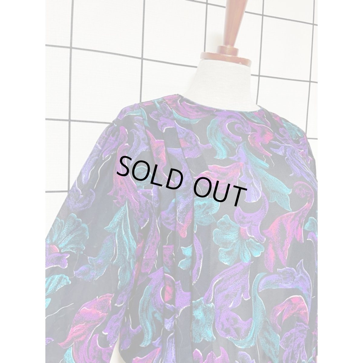 画像6: UNIONMADE 花柄 アート調 ウエストゴム 長袖 レトロ アメリカ古着 ヴィンテージワンピース (6)