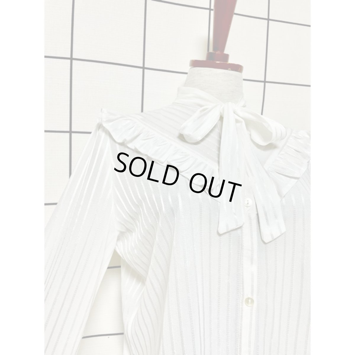 画像6: ストライプ リボン フリル レトロ アメリカ古着 ヴィンテージブラウス (6)