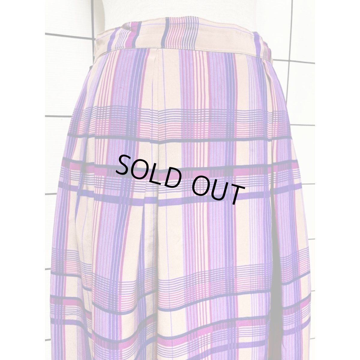 画像2: チェック パープル レトロ アメリカ古着 スカート (2)