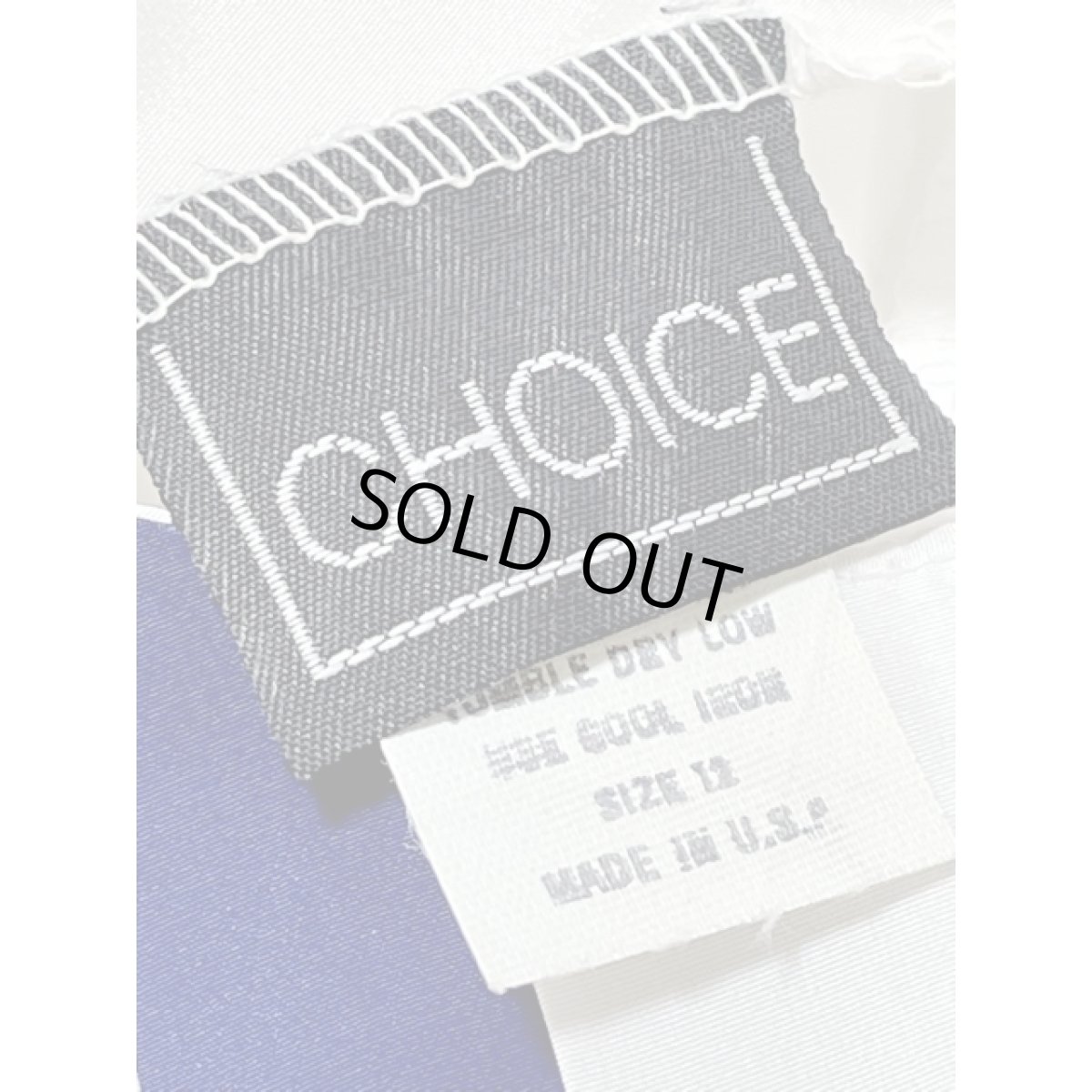 画像11: ホワイト ネイビー タック ノーカラー アメリカ古着 長袖 シャツ ヴィンテージブラウス (11)