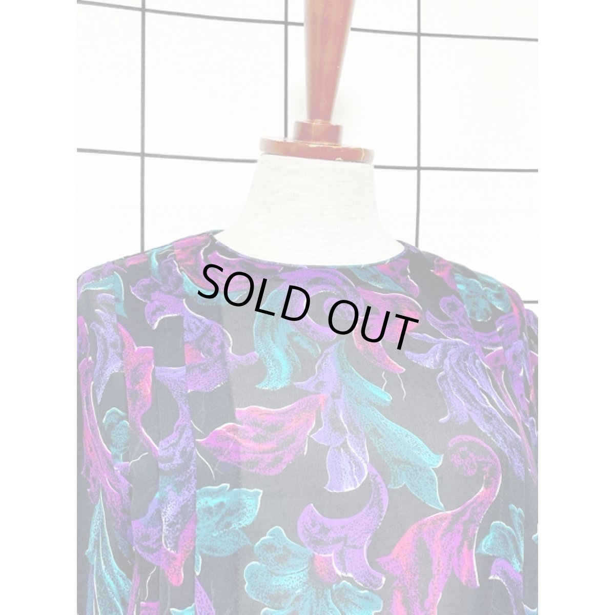 画像5: UNIONMADE 花柄 アート調 ウエストゴム 長袖 レトロ アメリカ古着 ヴィンテージワンピース (5)