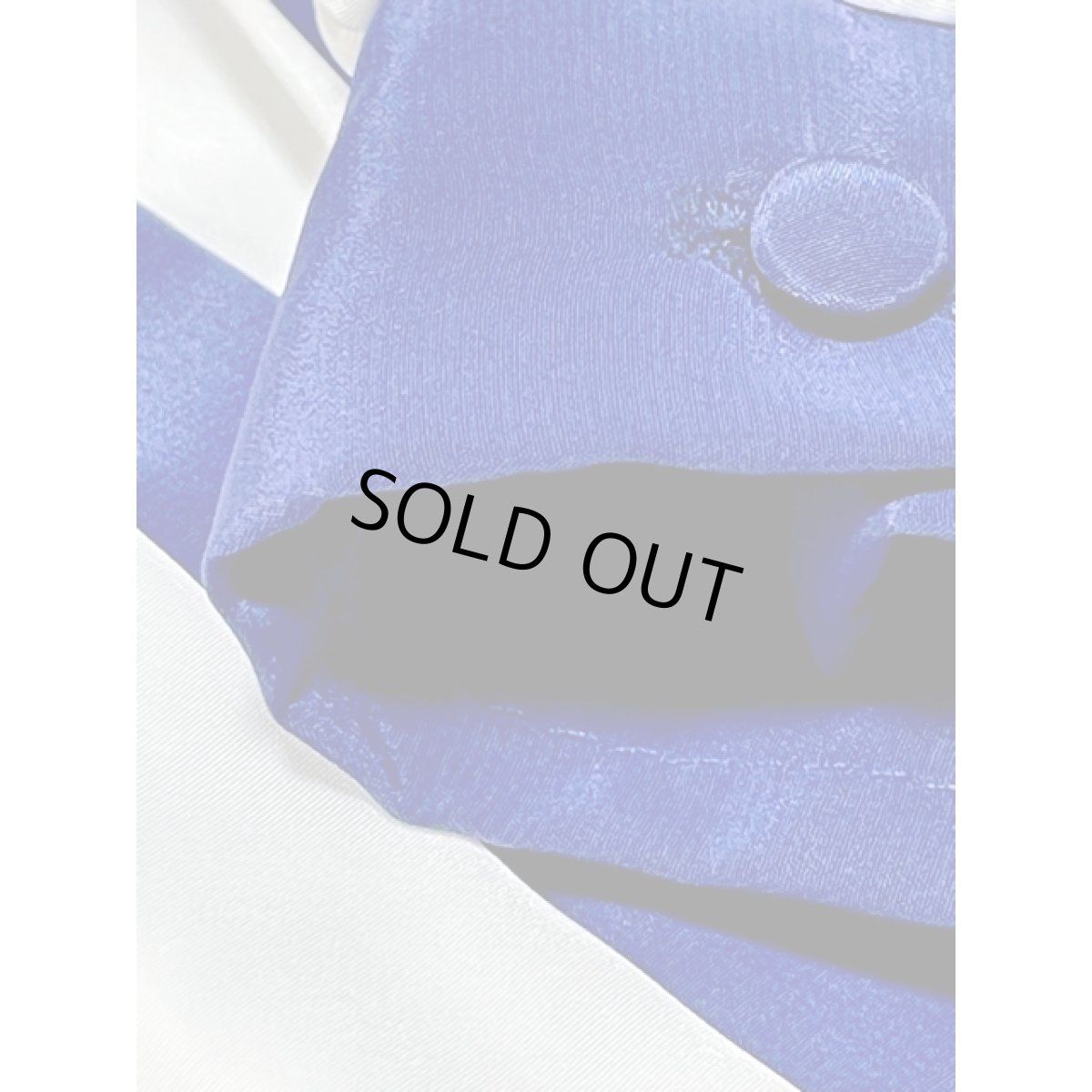 画像10: ホワイト ネイビー タック ノーカラー アメリカ古着 長袖 シャツ ヴィンテージブラウス (10)