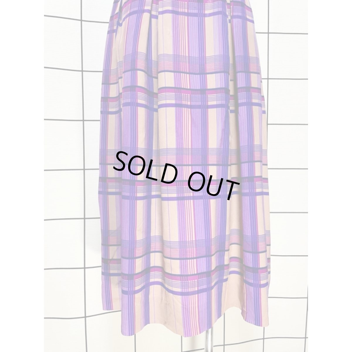 画像3: チェック パープル レトロ アメリカ古着 スカート (3)