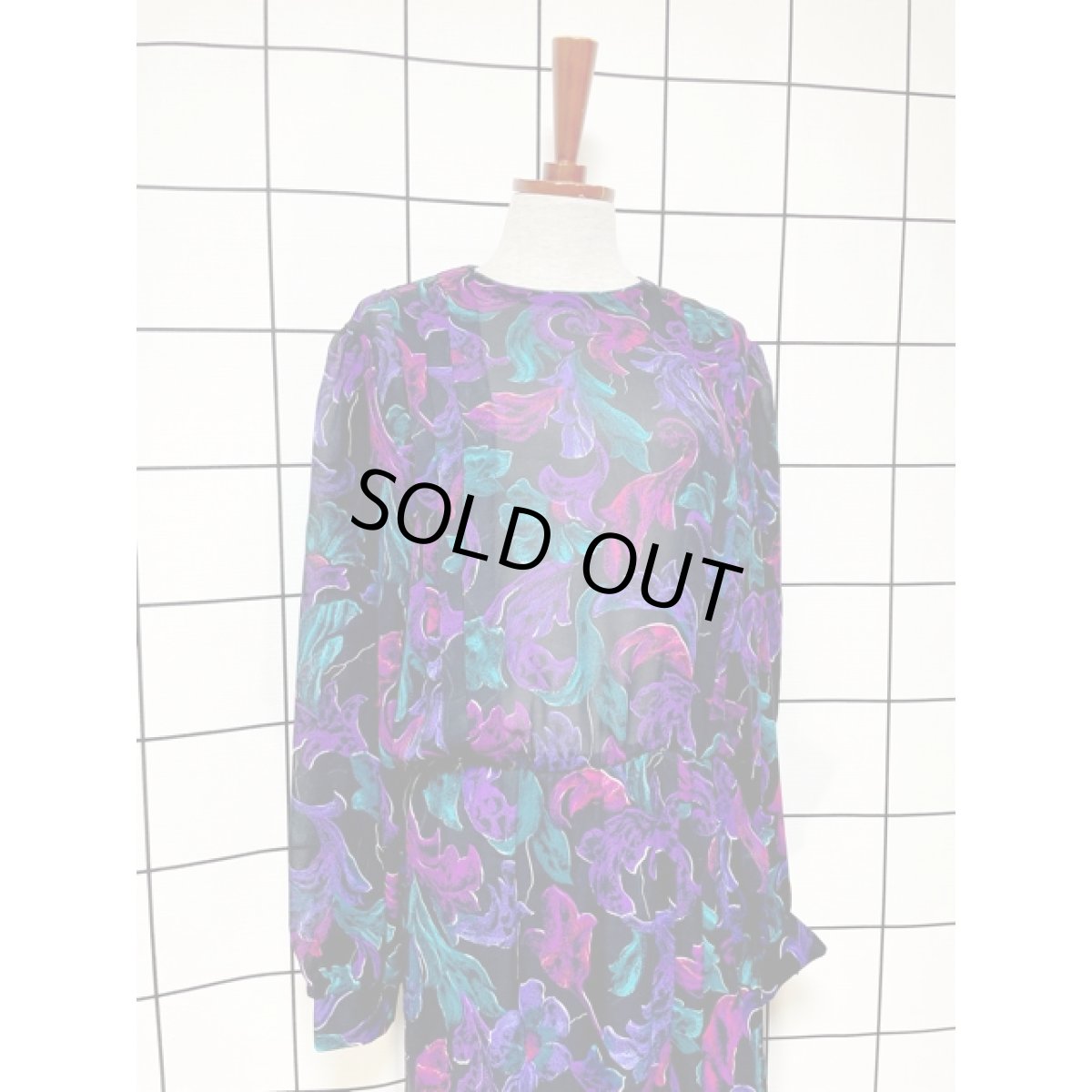 画像3: UNIONMADE 花柄 アート調 ウエストゴム 長袖 レトロ アメリカ古着 ヴィンテージワンピース (3)