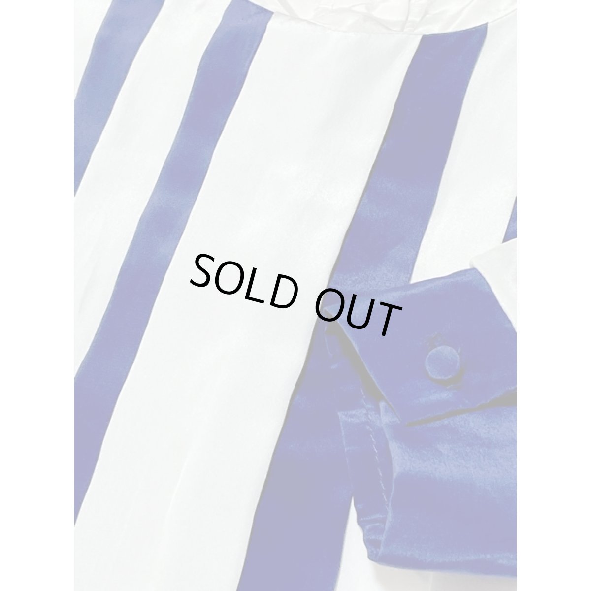 画像9: ホワイト ネイビー タック ノーカラー アメリカ古着 長袖 シャツ ヴィンテージブラウス (9)