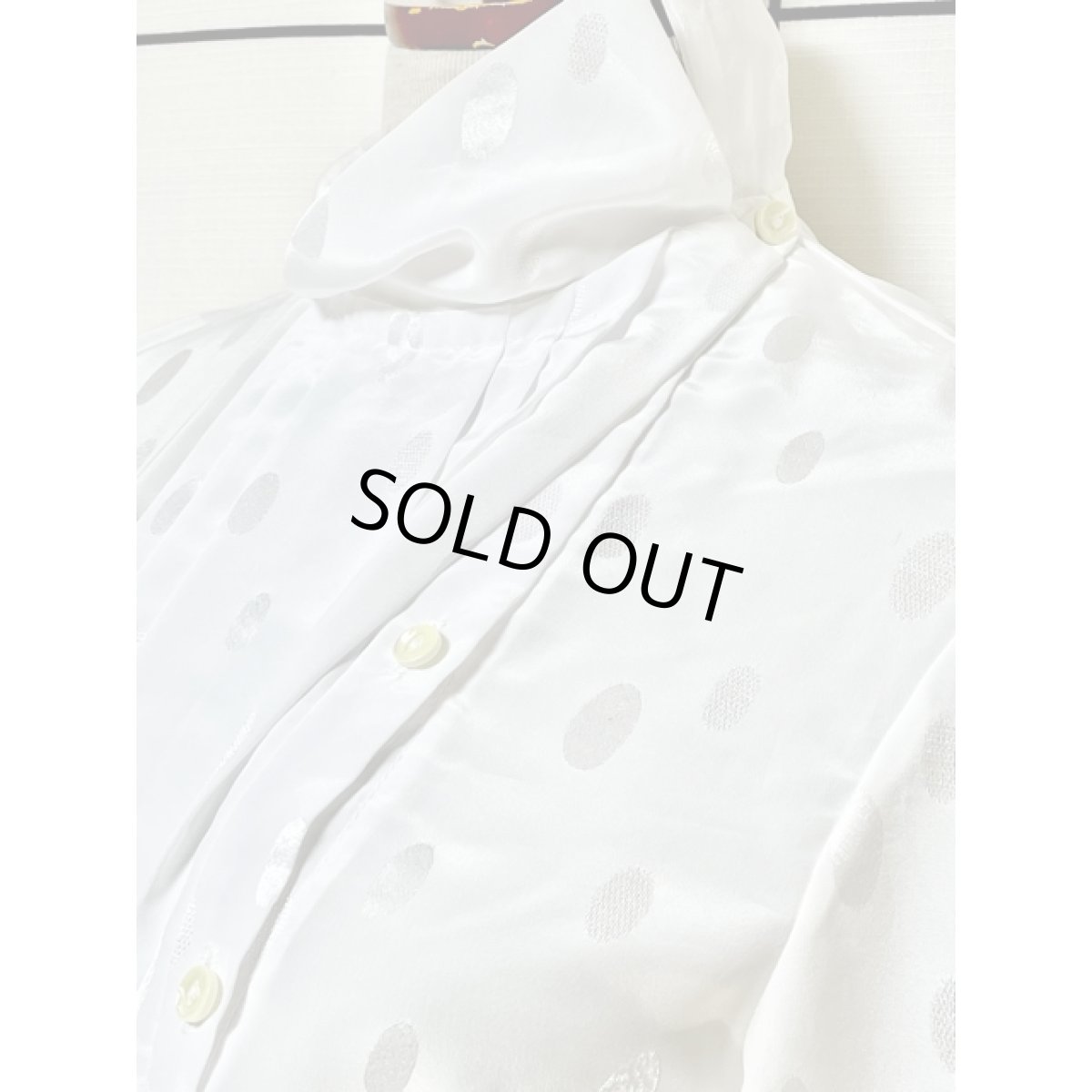 画像9: カナダ製 CANADA 楕円ドット織り ホワイト タック レトロ アメリカ古着 長袖 シャツ ヴィンテージブラウス (9)