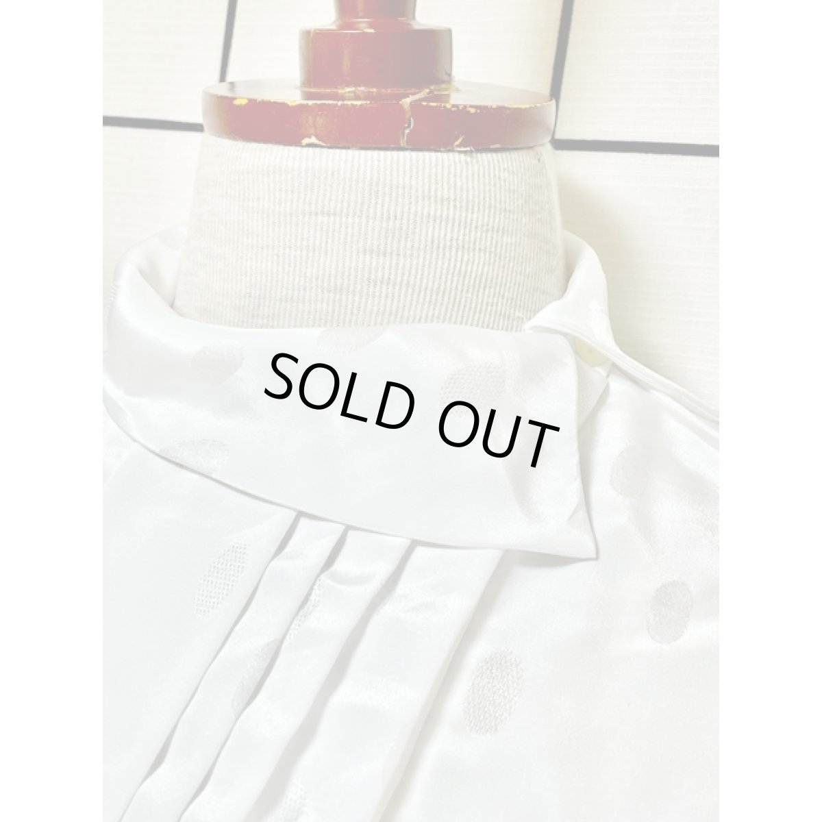 画像8: カナダ製 CANADA 楕円ドット織り ホワイト タック レトロ アメリカ古着 長袖 シャツ ヴィンテージブラウス (8)